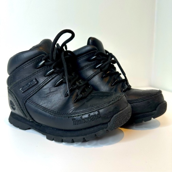 Boys TIMBERLAND Leather Boots Black Euro Sprint Kids  Shoes - Picture 1 of 13